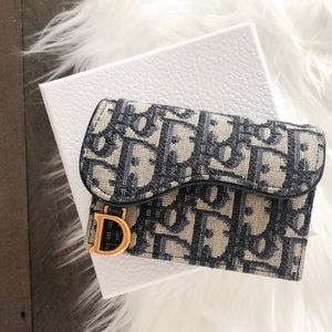 CHRISTIAN DIOR Oblique Saddle Card Holder in Navy